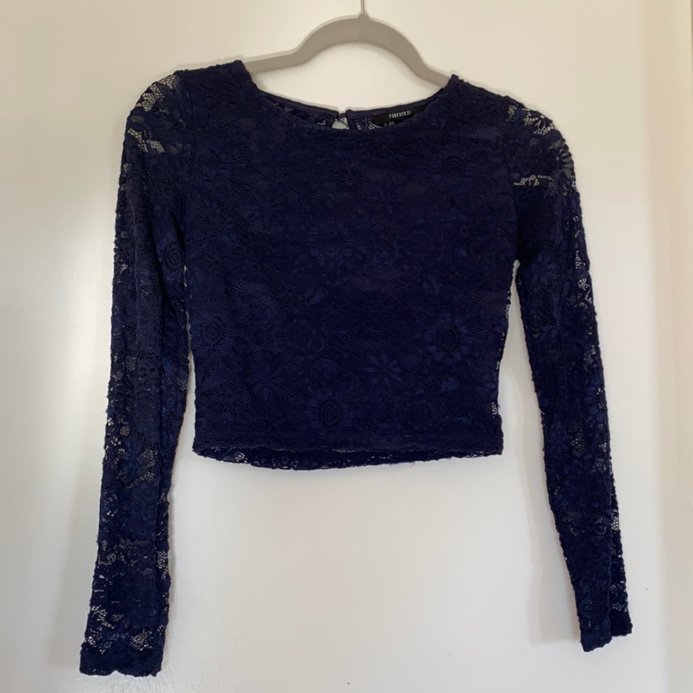 S / Lace / Dark Blue / Forever21 / Crop Top